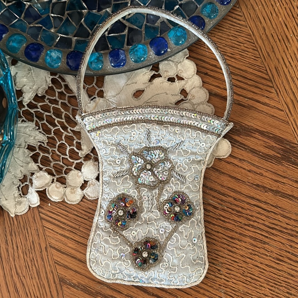 Vintage Beaded & Sequined Basket Shaped Mini Bag
